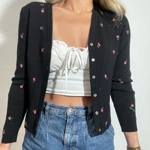Ann Taylor cropped floral embroidered cardigan